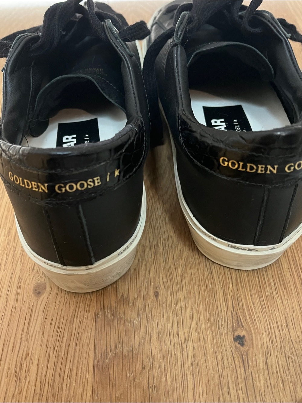 Golden Goose Black Leather Low-Top Sneakers with White Soles.     Size 36